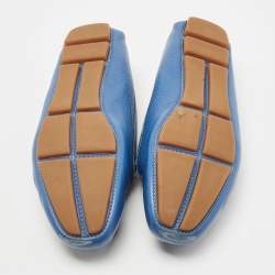 Pre Owned Prada Blue Leather Tassel Slip On Loafers Size 38