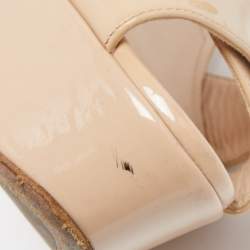 Prada Beige Patent Leather Ankle Strap Platform Sandals Size 36