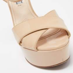 Prada Beige Patent Leather Ankle Strap Platform Sandals Size 36