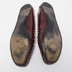 Pre Owned Prada Burgundy Patent Leather Studded Loafers Size 39