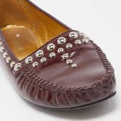 Pre Owned Prada Burgundy Patent Leather Studded Loafers Size 39