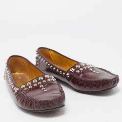 Pre Owned Prada Burgundy Patent Leather Studded Loafers Size 39