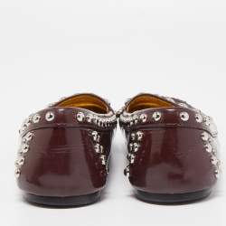 Pre Owned Prada Burgundy Patent Leather Studded Loafers Size 39