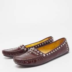 Pre Owned Prada Burgundy Patent Leather Studded Loafers Size 39