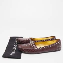 Pre Owned Prada Burgundy Patent Leather Studded Loafers Size 39