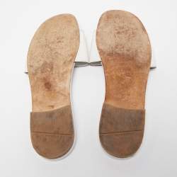 Prada White Leather Logo Cut Out Flat Slides Size 38.5
