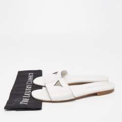 Prada White Leather Logo Cut Out Flat Slides Size 38.5