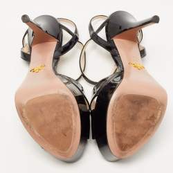 Prada Black Patent Leather Ankle Strap Platform Sandals Size 38