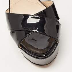 Prada Black Patent Leather Ankle Strap Platform Sandals Size 38