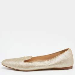 Pre Owned Prada Gold Glitter and Leather Smoking Slippers Size 40