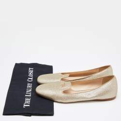 Pre Owned Prada Gold Glitter and Leather Smoking Slippers Size 40