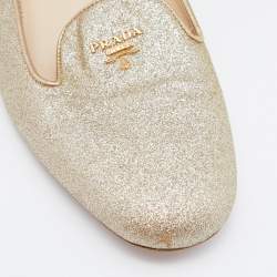 Pre Owned Prada Gold Glitter and Leather Smoking Slippers Size 40