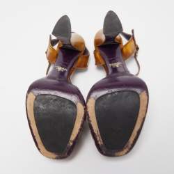 Pre Owned Prada Two Tone Cross Strap Leather Peep Toe Platform Ankle Strap Sandals Size 38.5