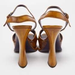 Pre Owned Prada Two Tone Cross Strap Leather Peep Toe Platform Ankle Strap Sandals Size 38.5