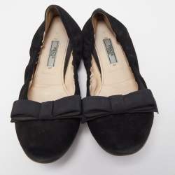 Pre Owned Prada Black Suede Scrunch Ballet Flats Size 39.5