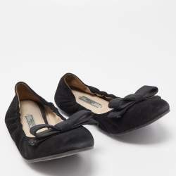 Pre Owned Prada Black Suede Scrunch Ballet Flats Size 39.5