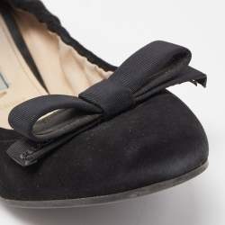 Pre Owned Prada Black Suede Scrunch Ballet Flats Size 39.5