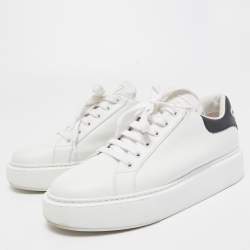 Prada White Leather Macro Low Top Sneakers Size 41