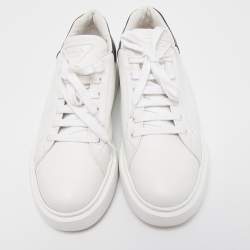 Prada White Leather Macro Low Top Sneakers Size 41
