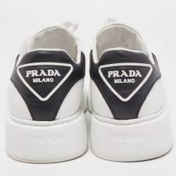 Prada White Leather Macro Low Top Sneakers Size 41