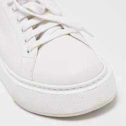 Prada White Leather Macro Low Top Sneakers Size 41