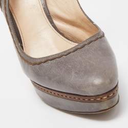 Prada Grey Leather Slingback Pumps Size 36