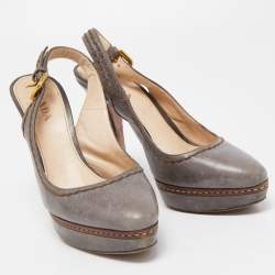 Prada Grey Leather Slingback Pumps Size 36