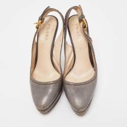 Prada Grey Leather Slingback Pumps Size 36