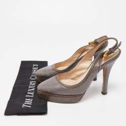 Prada Grey Leather Slingback Pumps Size 36