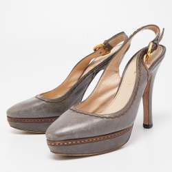 Prada Grey Leather Slingback Pumps Size 36