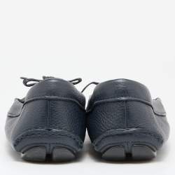 Prada Navy Blue Leather Bow Loafers Size 41