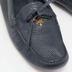 Prada Navy Blue Leather Bow Loafers Size 41