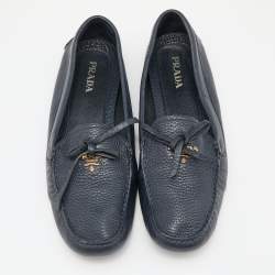 Prada Navy Blue Leather Bow Loafers Size 41