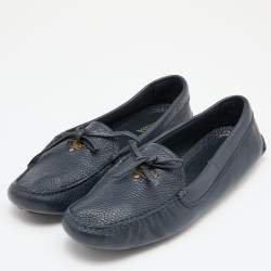 Prada Navy Blue Leather Bow Loafers Size 41