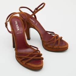 Prada Brown Suede Strappy Platform Sandals Size 38