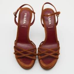 Prada Brown Suede Strappy Platform Sandals Size 38