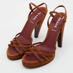 Prada Brown Suede Strappy Platform Sandals Size 38