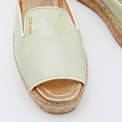 Prada Light Green Saffiano Patent  Leather Platform Espadrille Flats Size 40