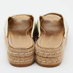 Prada Light Green Saffiano Patent  Leather Platform Espadrille Flats Size 40