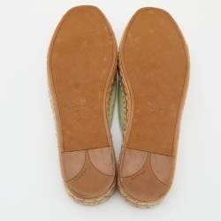 Prada Light Green Saffiano Patent  Leather Platform Espadrille Flats Size 40