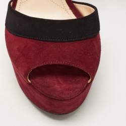 Prada Burgundy/Black Suede Peep Toe Platform Ankle Strap Sandals Size 39