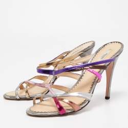 Prada Multicolor Leather Strappy Slide Sandals Size 40