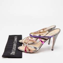 Prada Multicolor Leather Strappy Slide Sandals Size 40