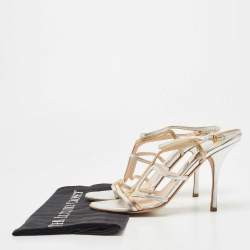 مملوكة مسبقًا Prada Silver/Gold Leather Strappy Sandals Size 39.5