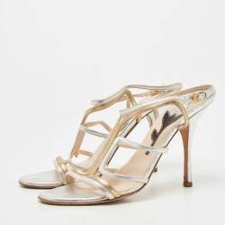 مملوكة مسبقًا Prada Silver/Gold Leather Strappy Sandals Size 39.5
