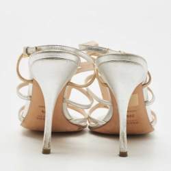 مملوكة مسبقًا Prada Silver/Gold Leather Strappy Sandals Size 39.5