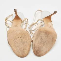 مملوكة مسبقًا Prada Silver/Gold Leather Strappy Sandals Size 39.5