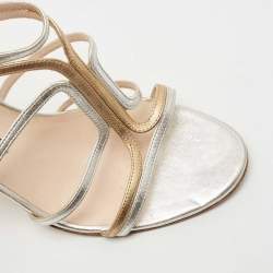 مملوكة مسبقًا Prada Silver/Gold Leather Strappy Sandals Size 39.5