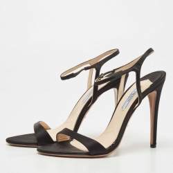 مملوكة مسبقًا Prada Black Satin Ankle Strap Sandals Size 38