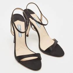 مملوكة مسبقًا Prada Black Satin Ankle Strap Sandals Size 38